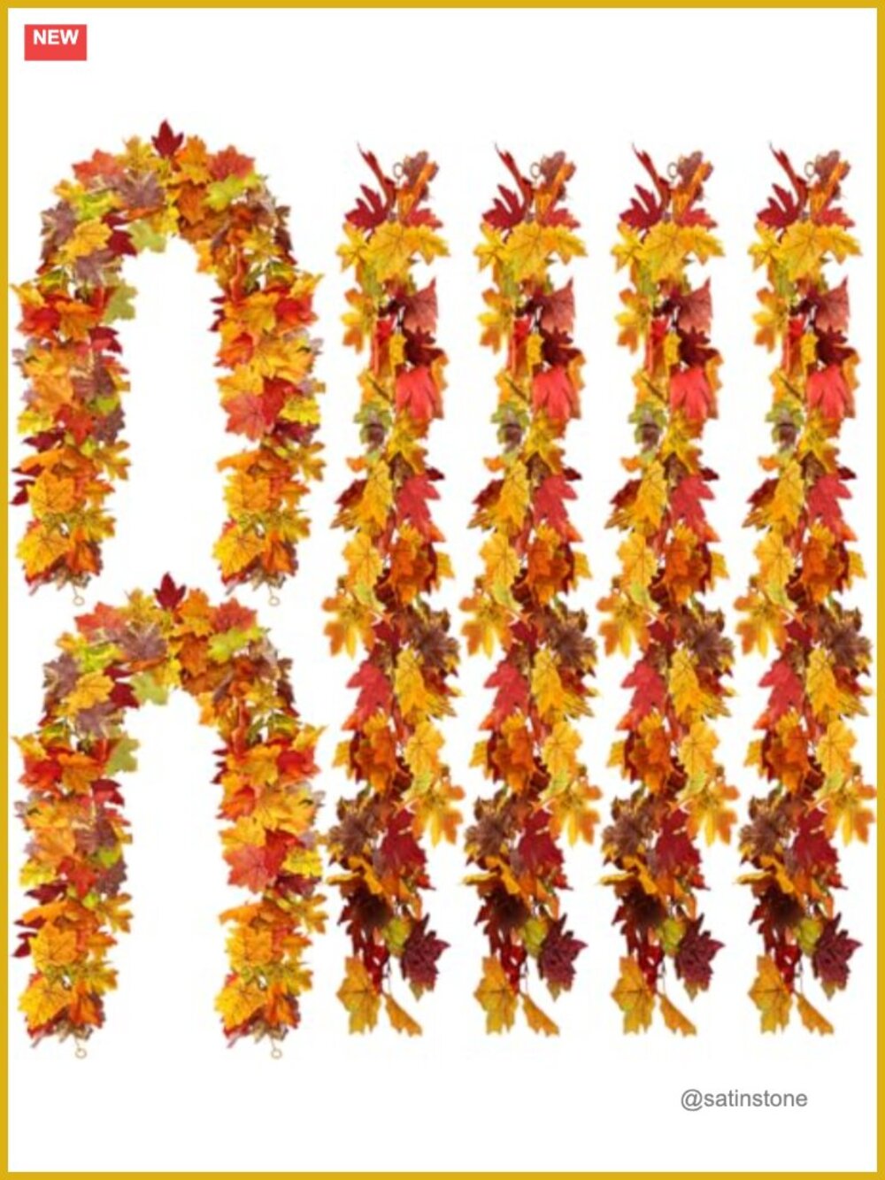 Artificial Maple Leaf Garland 6 Pack 5.9 Ft Fall Thanksgiving Decor